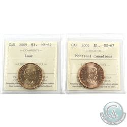 Loon $1 2009 Loon & 2009 Montreal Canadiens ICCS Certified MS-67. 2pcs
