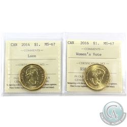 Loon $1 2014 & 2016 Women's Vote ICCS Certified MS-67. 2pcs