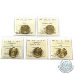 Loon $1 2015, 2016 Olympic Loon, 2016, 2016 Women's Vote & 2017 ICCS Certified MS-66. 5pcs
