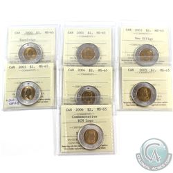$2 2000 Knowledge, 2001, 2003 New Effigy, 2003 Old Effigy, 2004, 2005 & 2006 Commemorative RCM Logo 