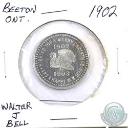 Token 1902 Walter J. Bell, Hardware Merchant, Beeton, Ont. Only 10 ever minted!