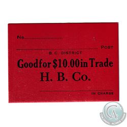 Hudson Bay Company Generic Note for $10.00 in Trade. No Date. Red Cardboard with Black Printing. 64m
