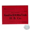 Image 1 : Hudson Bay Company Generic Note for $10.00 in Trade. No Date. Red Cardboard with Black Printing. 64m