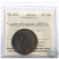 Jeton: Breton 510; Copper Original French Colonies ICCS Certified VF-20.