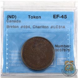 Token: LC31A Un Sou Montreal Breton 694 CCCS Certified EF-45