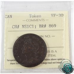 Token: NS1C1 Nova Scotia 1824 Half Penny BR# 869 ICCS Certified VF-30.