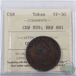 Token: NS9 Nova Scotia 1814 Half Penny Halifax Breton 881 ICCS Certified VF-30.