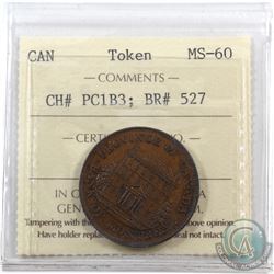 Token: PC1B3 Province of Canada 1844 Half Penny  Breton 527 ICCS Certified MS-60.