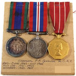 Named EIIR Canadian Forces Decoration Medal, Voluntary WWII Medal & 1939-1945 War Medal. Corporal P.