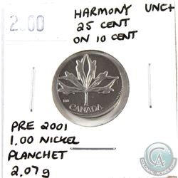 Error 25-cent 2000 Harmony Canada struck on 10ct planchet (weighs 2.07 grams) UNC+. Spectacular Erro