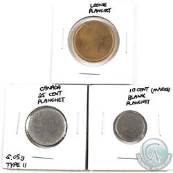 Blank planchets Canada 10-cent, 25-cent (5.05 grams, Type II) & Loon $1. 3pcs