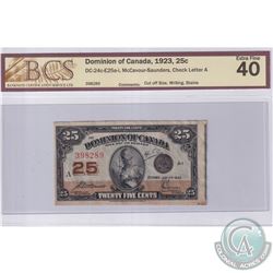 BC-24c-E25a-i 1923 Dominion of Canada 25c, McCavour-Saunders, Check Letter A, S/N: 398289, Cut Off S
