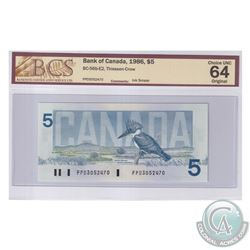 BC-56b-E2 1986 Bank of Canada $5, Ink Smear, Thiessen-Crow, S/N: FPD3052470. BCS Certified Choice UN