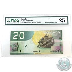 Error, BC-64a-E18-i 2004 Bank fo Canada $20 Misalignment of Serial Numbers. Serial numbers shifted t