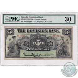 220-16-14 1925 The Dominion Bank $5, Toronto Ontario, Bogert-Austin, S/N: 395210-C PMG Certified VF-