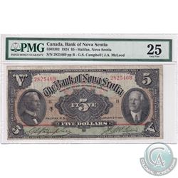 55-03-202 1924 Bank of Nova Scotia $5, Campbell-McLeod, S/N: 2825469-B PMG Certified VF-25.