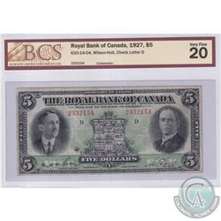 630-14-04 Royal Bank of Canada $5, Wilson-Holt, Check Letter D, S/N: 2332154, BCS Certified VF-20