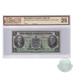 630-18-02 1935 Royal Bank of Canada $5, Dobson-Wilson, Small Signatures S/N: 059533-C. BCS Certified