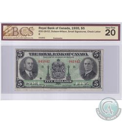 630-18-02, 1935 Royal Bank of Canada $5, Small Signatures, Dobson-Wilson, S/N: 041842-B. BCS Certifi