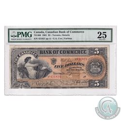 75-14-06 1901 Canadian Bank of Commerce $5, Toronto, Ontario. Cox-Various, S/N: 421821-A. PMG Certif