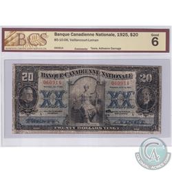 85-10-06 1925 Banque Canadienne Nationale $20, Vaillancourt-Leman S/N: 060914-A. BCS Certified G-6 (