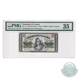 DC-1c 1870 Dominion of Canada 25c, Plain No Series. Dickson-Harington. PMG Certified Choice VF-35