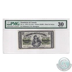 DC-1c 1870 Dominion of Canada 25c, Plain No Series. Dickson-Harington. PMG Certified VF-30.