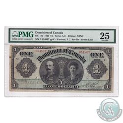 DC-18a 1911 Dominion of Canada $1, Various-Boville, Green Line, S/N: 654867-C. PMG Certified VF-25.