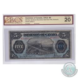 DC-21e 1912 Dominion of Canada $5, Seal over 5, Hyndman-Saunders, S/N: B714053-C. BCS Certified VF-2