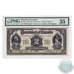 DC-22a-i 1914 Dominion of Canada $2, Series D, Curved "Will Pay" Various-Boville with Hyphen. S/N: 1