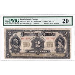 DC-22a-i 1914 Dominion Of Canada $2, Series F, Curved "Will Pay", Various-Boville with Hyphen. S/N: 