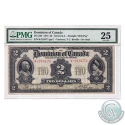 DC-22b 1914 Dominion Of Canada $2, Series K, Straight "Will Pay", Various-Boville, S/N: 218171-C. PM