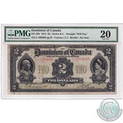 DC-22b 1914 Dominion of Canada $2, Straight "Will Pay..", Series L, Various-Boville, No Seal, S/N: 2