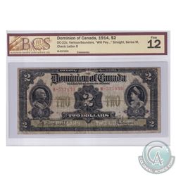 DC-22c 1914 Dominion Of Canada $2, Series M, Straight "Will Pay". Various-Saunders, S/N: 537839-D. B