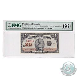 DC-24d 1923 Dominion of Canada 25c, Not Authorized, Campbell-Clark, S/N: 643812. PMG Certified Gem U