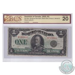 DC-25a 1923 Dominion of Canada $1, Black Seal, Group 1, Series B, Hyndman-Saunders. S/N: B-639481-B.