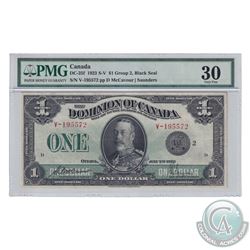 DC-25f 1923 Dominion of Canada $1, Black Seal, Group 2, Series V. McCavour-Saunders, S/N: V-195572-D
