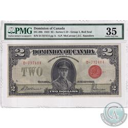 DC-26b 1923 Dominion Of Canada $2, Group 1, Series D, Red Seal. McCavour-Saunders, S/N: 737414-A. PM