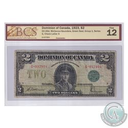DC-26d 1923 Dominion of Canada $2, Green Seal, Group 1, Series G. McCavour-Saunders, S/N: G-037994-A