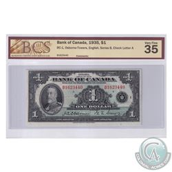 BC-1 1935 Bank of Canada English $1, Osborne-Towers, S/N: B1623440-A. BCS Certified VF-35.