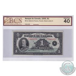 BC-2 1935 Bank of Canada French $1, Osborne-Towers, S/N: F2811255-A, BCS Certified EF-40.