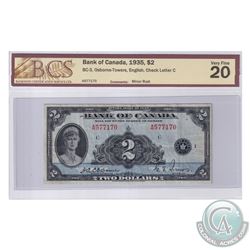 BC-3 1935 Bank of Canada English $2, Osborne-Towers, S/N: A577170-C. BCS Certified VF-20.
