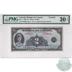 BC-4 1935 Bank of Canada French $2. Osborne-Towers, S/N: F046214-C PMG Certified VF-30 EPQ!
