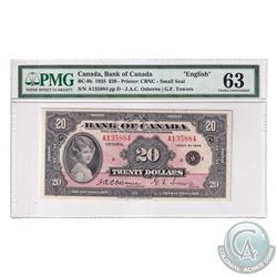 BC-9b 1935 Bank of Canada English $20, Osborne-Towers, S/N: A135884-D. PMG Certified Choice UNC-63!