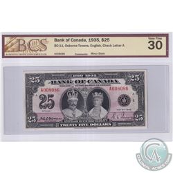 BC-11 1935 Bank of Canada English $25, Osborne-Towers, S/N: A008086-A. BCS Certified VF-30 (Minor st