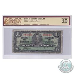 BC-21d-N1-ii 1937 Bank of Canada $1, 2 Digit Radar, Coyne-Towers, S/N: E/N0040400. BCS Certified VG-