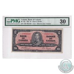 BC-22a 1937 Bank of Canada $2, Osborne-Towers, S/N: A/B7651739. PMG Certified VF-30.