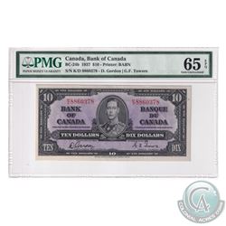 BC-24b 1937 Bank of Canada $10, Gordon-Towers, S/N: K/D8860378. PMG Certified Gem UNC-65 EPQ.