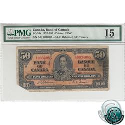 BC-26a 1937 Bank of Canada $50. Osborne-Towers, S/N: A/H0034085 PMG Certified Choice F-15 (missing c