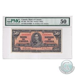 BC-26b 1937 Bank of Canada $50, Gordon-Towers, S/N: B/H2545969. PMG Certified AU-50, Discoloration.